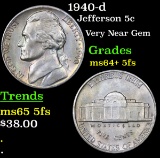 1940-d Jefferson Nickel 5c Grades Choice Unc+ 5fs