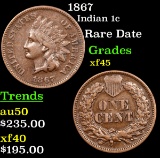 1867 Indian Cent 1c Grades xf+