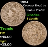 1834 Coronet Head Large Cent 1c Grades f details