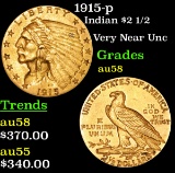 1915-p Gold Indian Quarter Eagle $2 1/2 Grades Choice AU/BU Slider