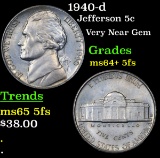 1940-d Jefferson Nickel 5c Grades Choice Unc+ 5fs