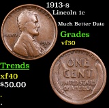1913-s Lincoln Cent 1c Grades vf++
