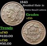 1843 Braided Hair Large Cent 1c Grades vf++