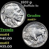 1937-p Buffalo Nickel 5c Grades Select+ Unc