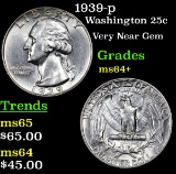 1939-p Washington Quarter 25c Grades Choice+ Unc