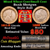 Mixed small cents 1c orig shotgun roll, 1911-dWheat Cent, 1898 Indian Cent other end