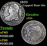 1833 Capped Bust Half Dollar 50c Grades vf++