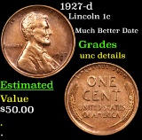 1927-d Lincoln Cent 1c Grades Unc Details