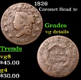 1826 Coronet Head Large Cent 1c Grades vg details