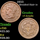 1853 Braided Hair Large Cent 1c Grades vf details