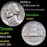 1939-s Jefferson Nickel 5c Grades GEM Unc
