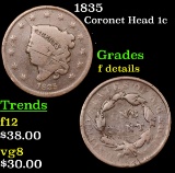1835 Coronet Head Large Cent 1c Grades f details