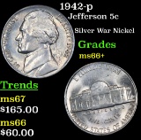 1942-p Jefferson Nickel 5c Grades GEM++ Unc