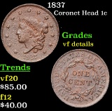 1837 Coronet Head Large Cent 1c Grades vf details