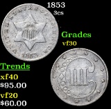 1853 Three Cent Silver 3cs Grades vf++