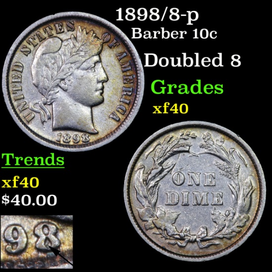 1898/8-p Barber Dime 10c Grades xf