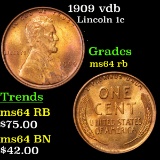 1909 vdb Lincoln Cent 1c Grades Choice Unc RB