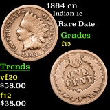 1864 cn Indian Cent 1c Grades f+