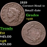 1819 Coronet Head Large Cent 1c Grades vg+