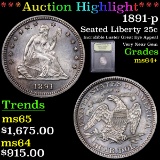 ***Auction Highlight*** 1891-p Seated Liberty Quarter 25c Graded Choice+ Unc By USCG (fc)