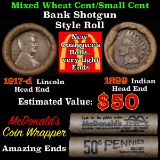 Mixed small cents 1c orig shotgun roll, 1917-d Wheat Cent, 1899 Indian Cent other end