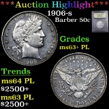 ***Auction Highlight*** 1906-s Barber Half Dollars 50c Graded Select Unc+ PL By USCG (fc)