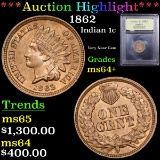 ***Auction Highlight*** 1862 Indian Cent 1c Graded Choice+ Unc By USCG (fc)