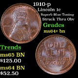 1910-p Lincoln Cent 1c Grades Choice+ Unc BN