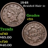 1848 Braided Hair Large Cent 1c Grades vf++