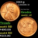 1912-p Lincoln Cent 1c Grades Choice+ Unc RD