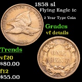1858 sl Flying Eagle Cent 1c Grades vf details