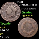 1829 Coronet Head Large Cent 1c Grades vg details