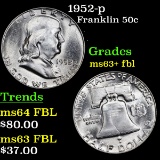 1952-p Franklin Half Dollar 50c Grades Select Unc+ FBL