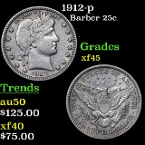 1912-p Barber Quarter 25c Grades xf+