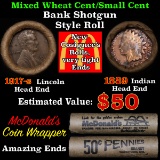 Mixed small cents 1c orig shotgun roll, 1917-s Wheat Cent, 1889 Indian Cent other end