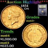***Auction Highlight*** 1851 Gold Dollar $1 Graded Select+ Unc By USCG (fc)