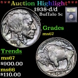 ***Auction Highlight*** 1938-d/d Buffalo Nickel 5c Graded GEM++ Unc By USCG (fc)