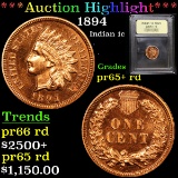 ***Auction Highlight*** 1894 Indian Cent 1c Graded Gem++ Proof Red By USCG (fc)