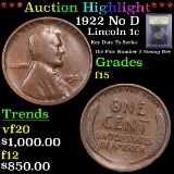 ***Auction Highlight*** 1922 No D Lincoln Cent 1c Graded f+ By USCG (fc)
