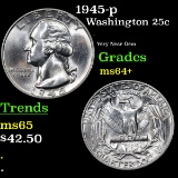 1945-p Washington Quarter 25c Grades Choice+ Unc