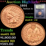 ***Auction Highlight*** 1891 Indian Cent 1c Graded Choice+ Unc RD By USCG (fc)