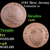 1787 New Jersey Colonial Cent 1c Grades vg+