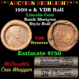 **Auction Highlight** Lincoln Wheat cent 1c orig roll, 1909-s one end,  VDB rev other end, WOW! 25 1