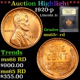 ***Auction Highlight*** 1920-p Lincoln Cent 1c Graded Gem+ Unc RD By USCG (fc)