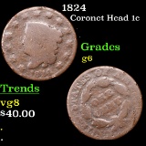 1824 Coronet Head Large Cent 1c Grades g+