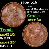 1909 vdb Lincoln Cent 1c Grades Choice+ Unc BN