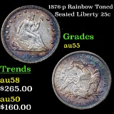 1876-p Rainbow Toned Seated Liberty Quarter 25c Grades Choice AU