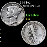 1931-d Mercury Dime 10c Grades f+