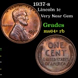 1937-s Lincoln Cent 1c Grades Choice+ Unc RB