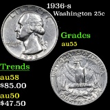1936-s Washington Quarter 25c Grades Choice AU